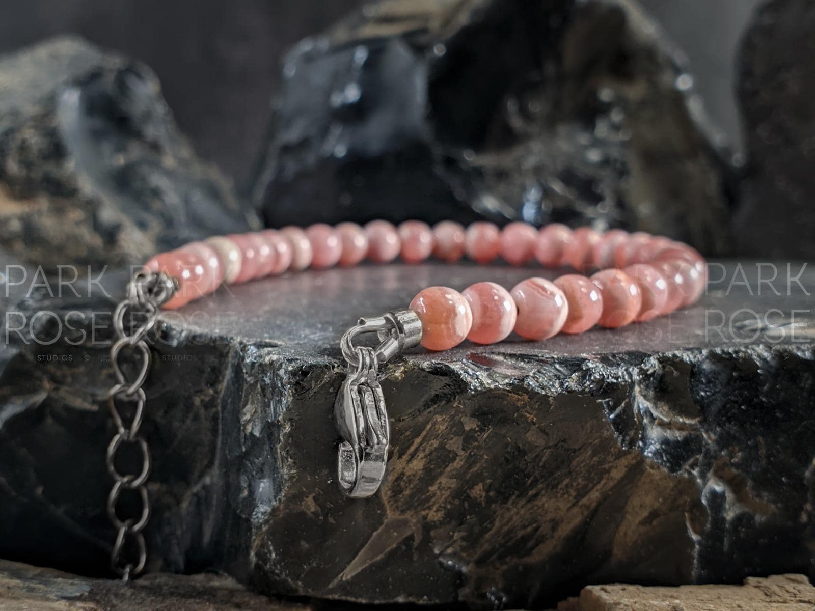 Dainty Rhodochrosite Bracelet: 24K Gold Coated/Stainless Steel Accents