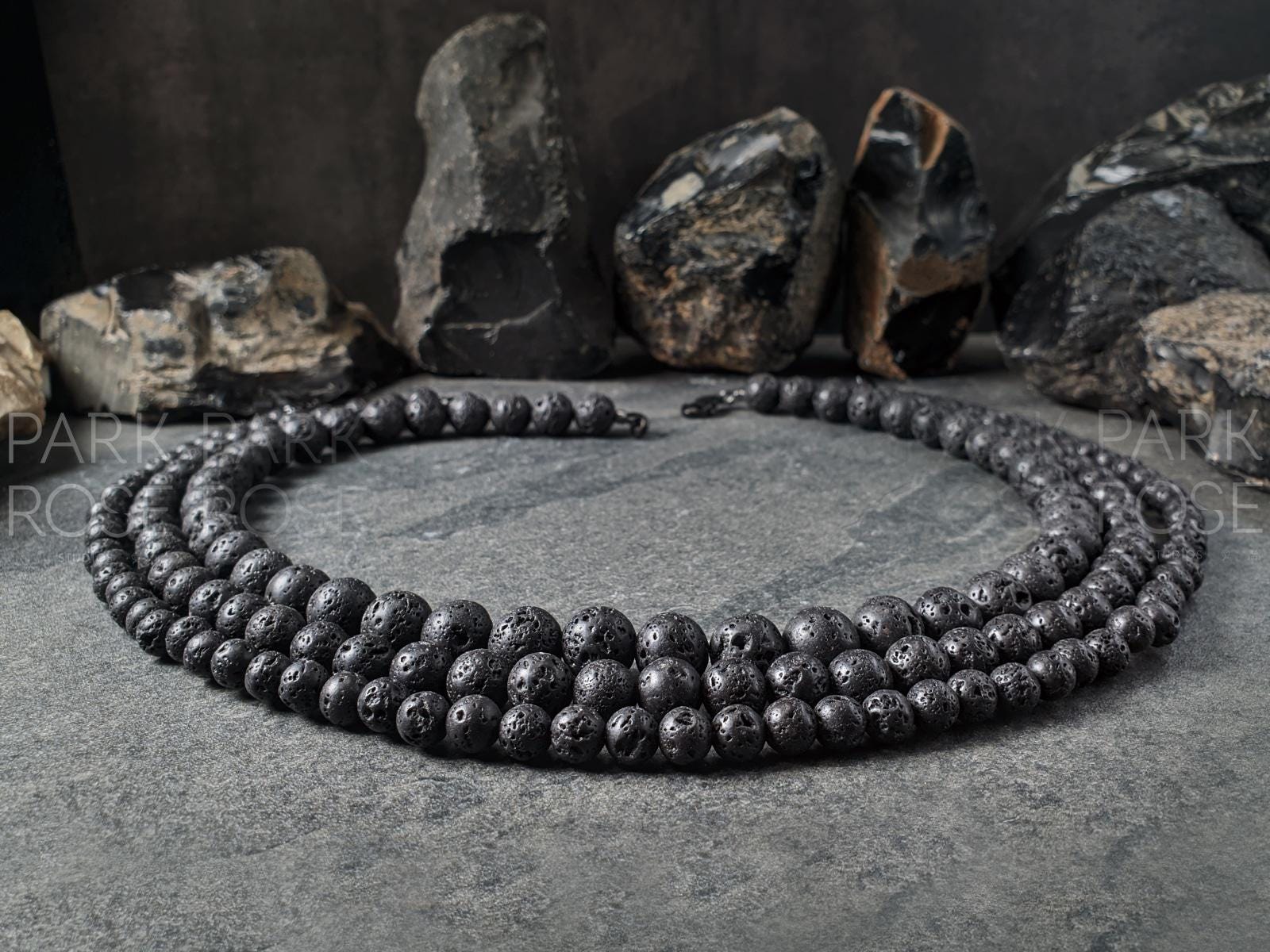 Black Lava Bead Necklace (6/8/10/12/14mm)