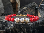 Red Coral & Baroque Pearl Bracelet: 24k Gold Coated or Stainless Steel Accents (5mm)
