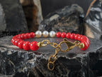 Red Coral & Baroque Pearl Bracelet: 24k Gold Coated or Stainless Steel Accents (5mm)