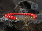 Dainty Red Coral Bracelet: 24K Gold Plated or Stainless Steel Clasp (5mm)