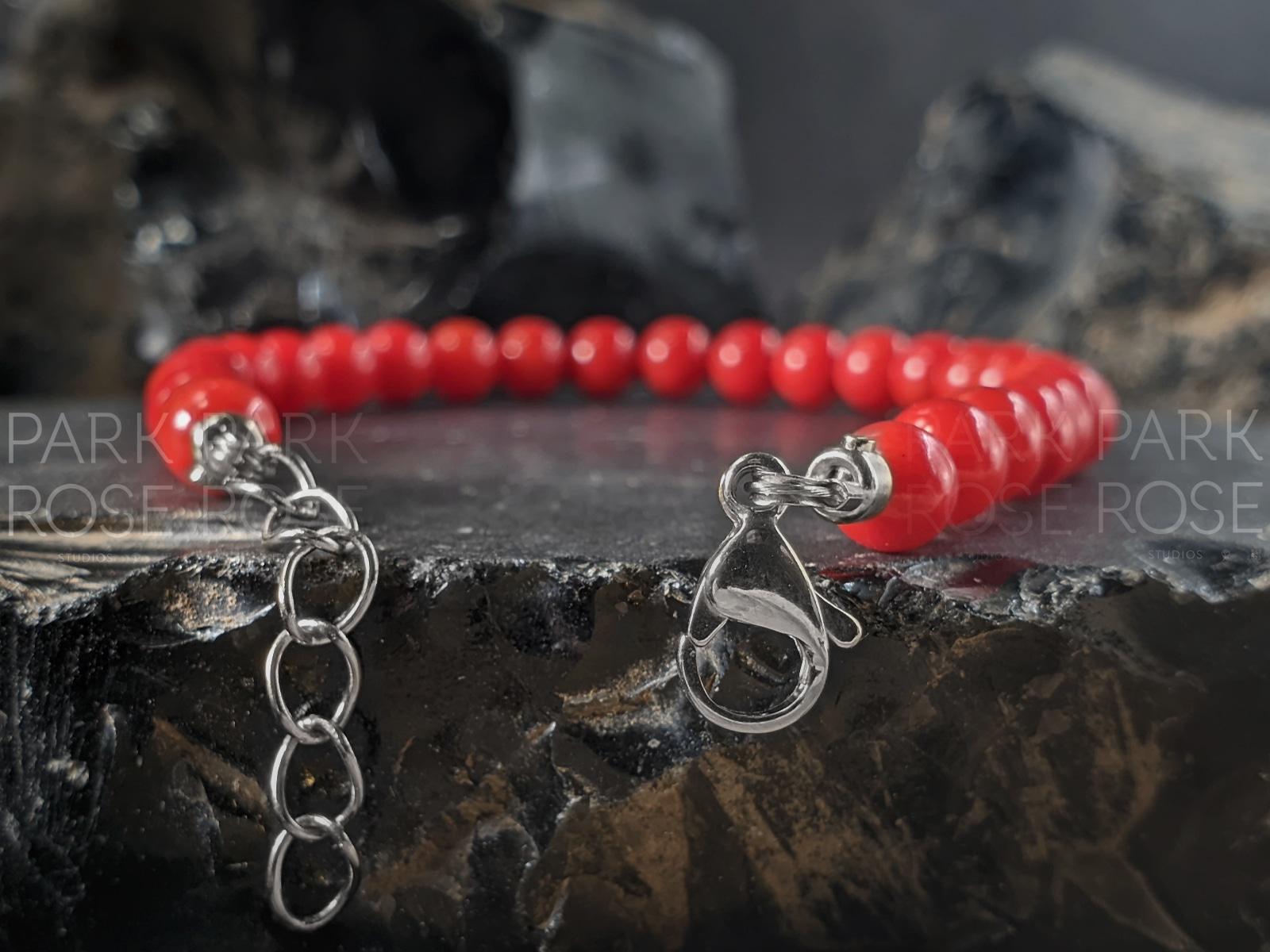 Dainty Red Coral Bracelet: 24K Gold Plated or Stainless Steel Clasp (5mm)