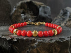 Dainty Red Coral Bracelet: 24K Gold Cat Eye Bead (5mm)