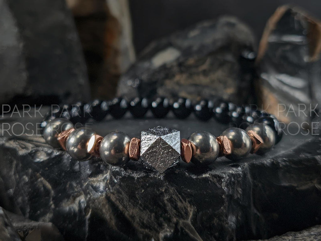 Certified Gibeon Meteorite, Titanium & Copper Gemstone Bracelet (8mm)