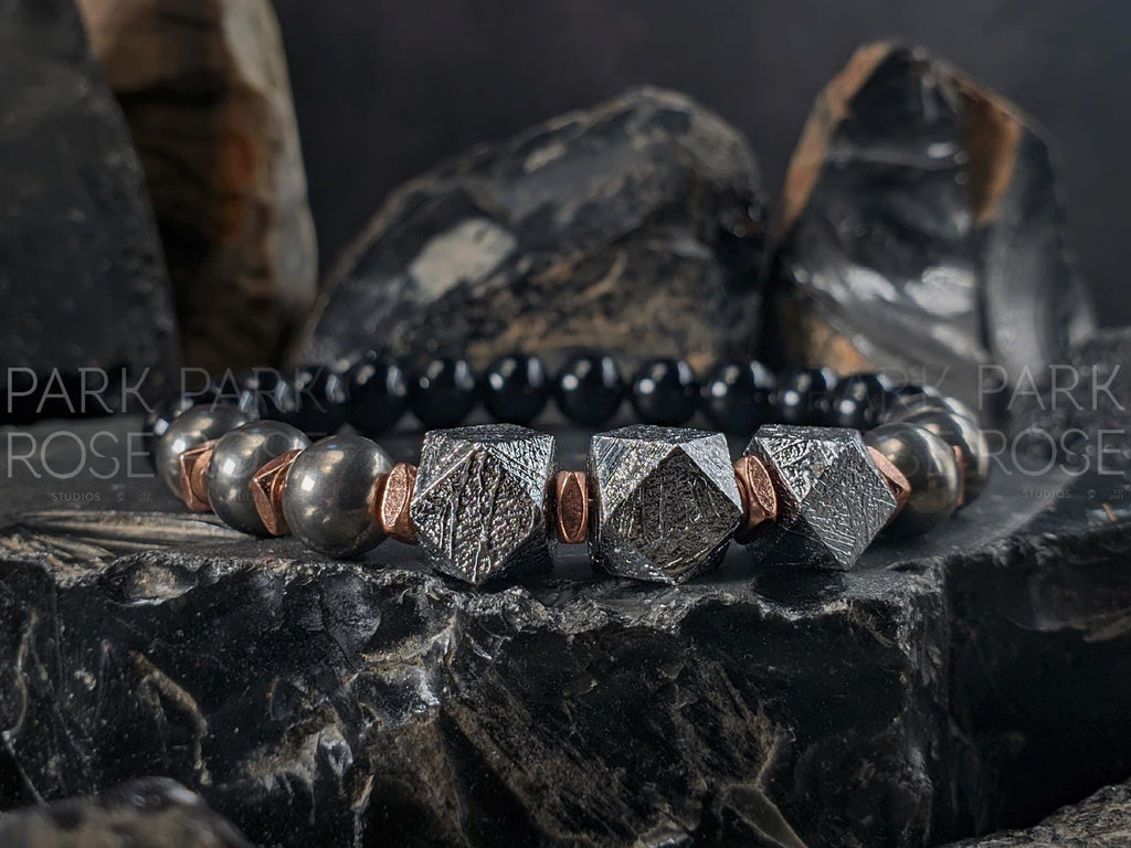 Certified Gibeon Meteorite, Titanium & Copper Gemstone Bracelet (8mm)