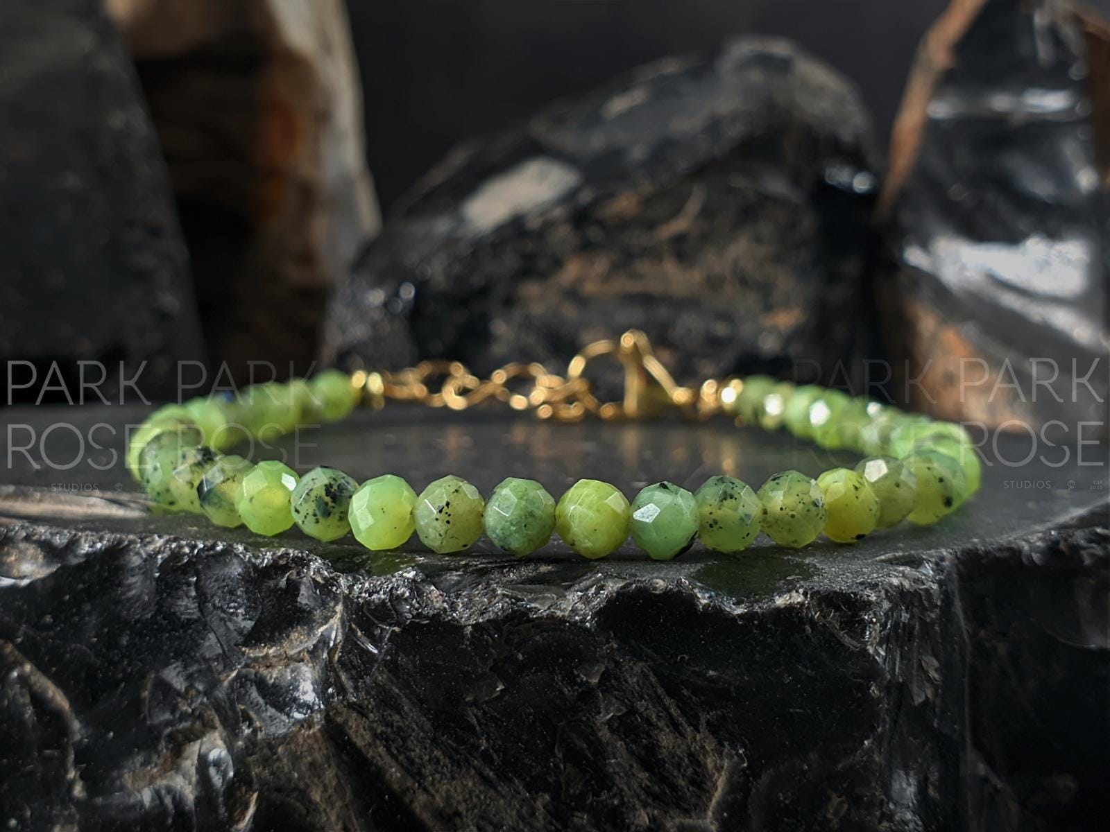 Dainty Faceted Nephrite Green Jade Bracelet