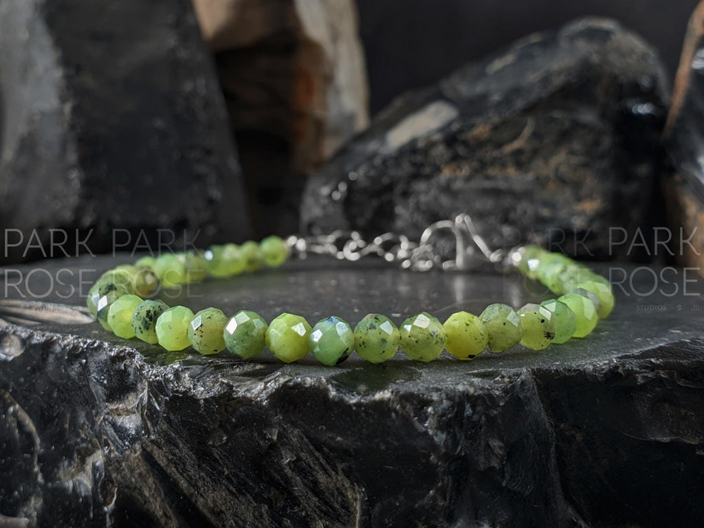 Dainty Faceted Nephrite Green Jade Bracelet