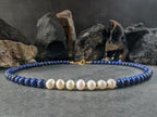 Lapis Lazuli & Baroque Pearl Necklace: 24K Gold Clasp