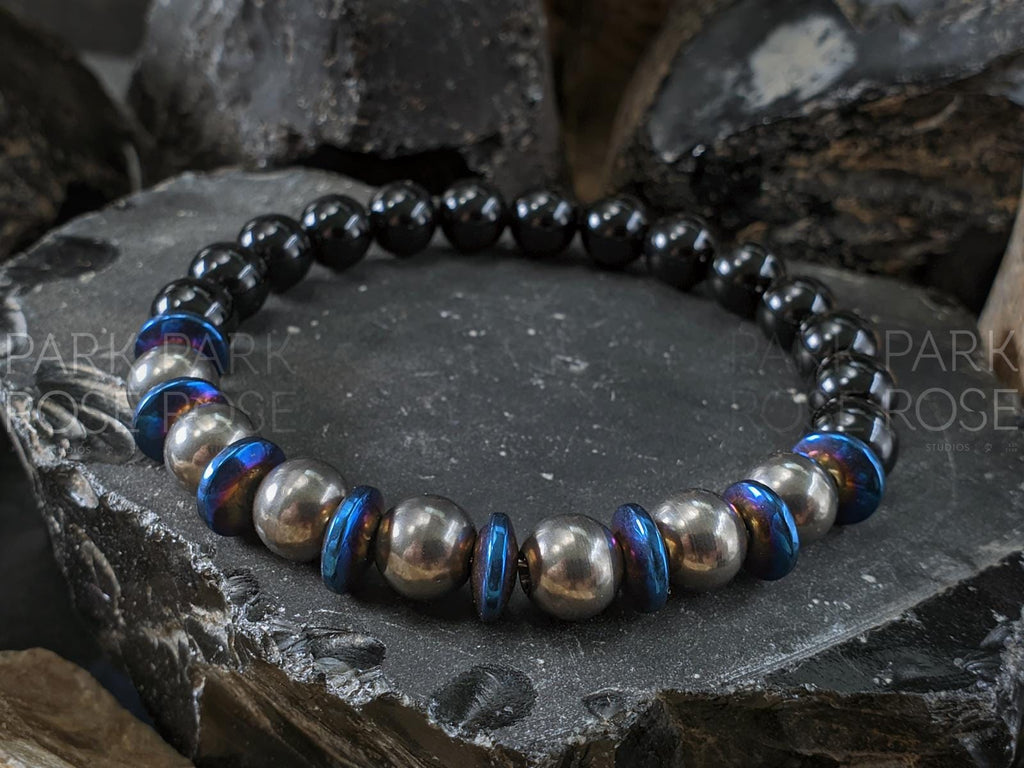 Titanium Bracelet: Black Tourmaline with Copper or Hematite Accents (8mm)