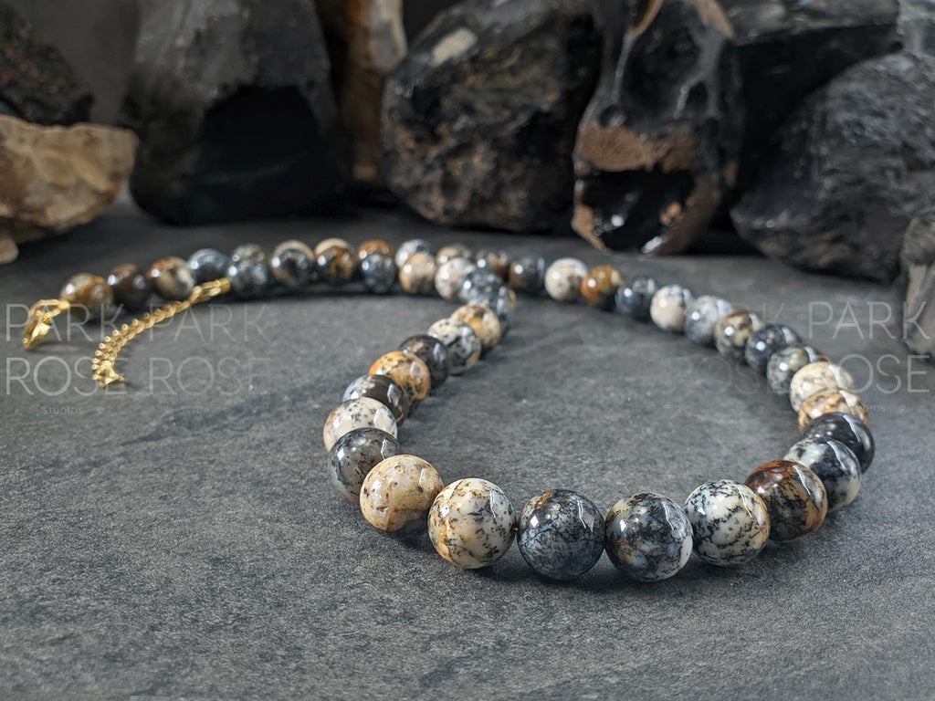 Chunky Black Opal Necklace: Gold or Silver Stainless Steel Clasp