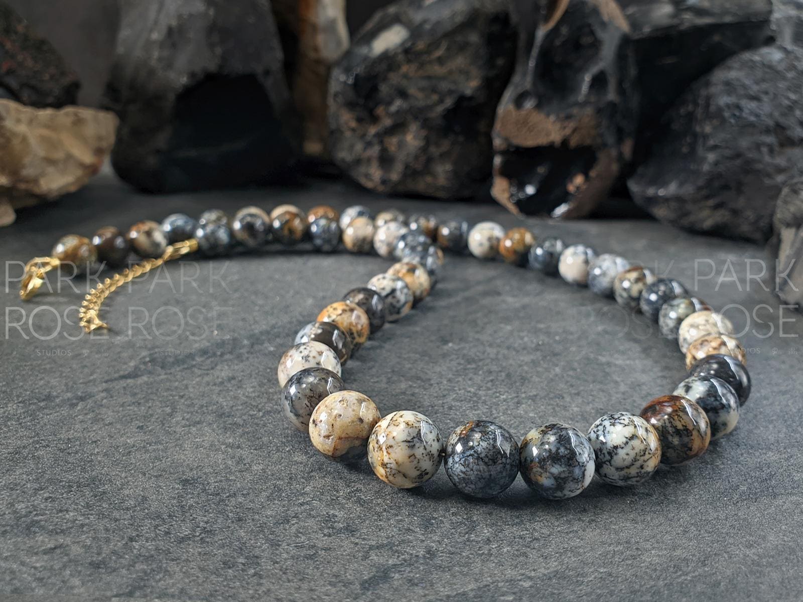 Chunky Black Opal Necklace: Gold or Silver Stainless Steel Clasp