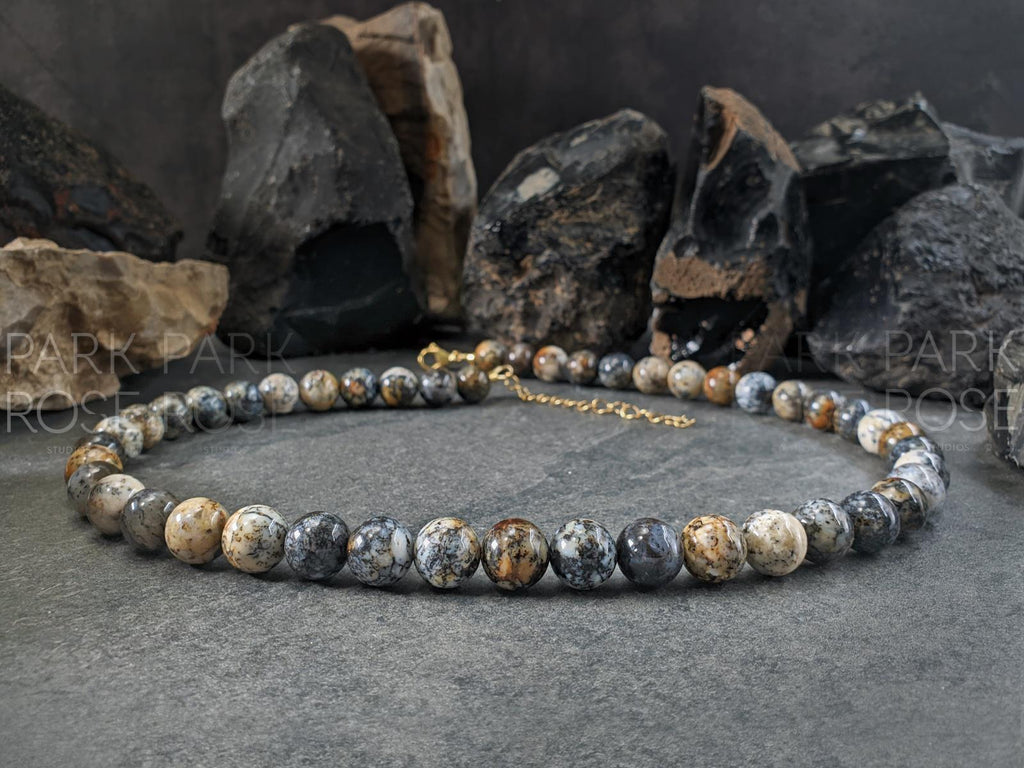 Chunky Black Opal Necklace: Gold or Silver Stainless Steel Clasp
