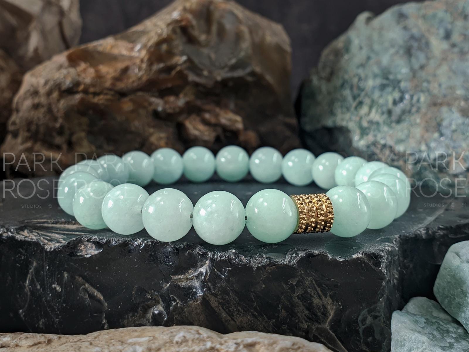 Mint Jade Bracelet: Stainless Steel Accents