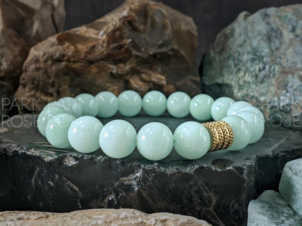 Mint Jade Bracelet: Stainless Steel Accents