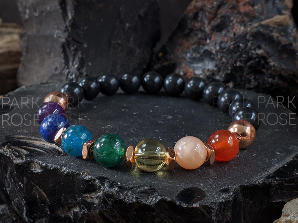 Shungite Chakra Bracelet: Copper & Gemstones