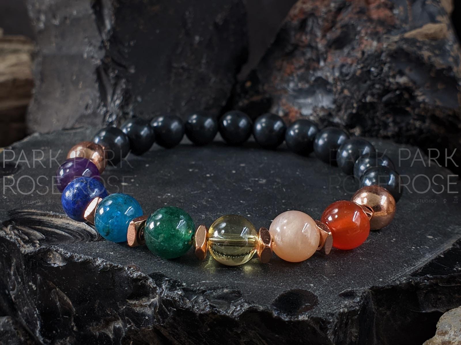 Shungite Chakra Bracelet: Copper & Gemstones