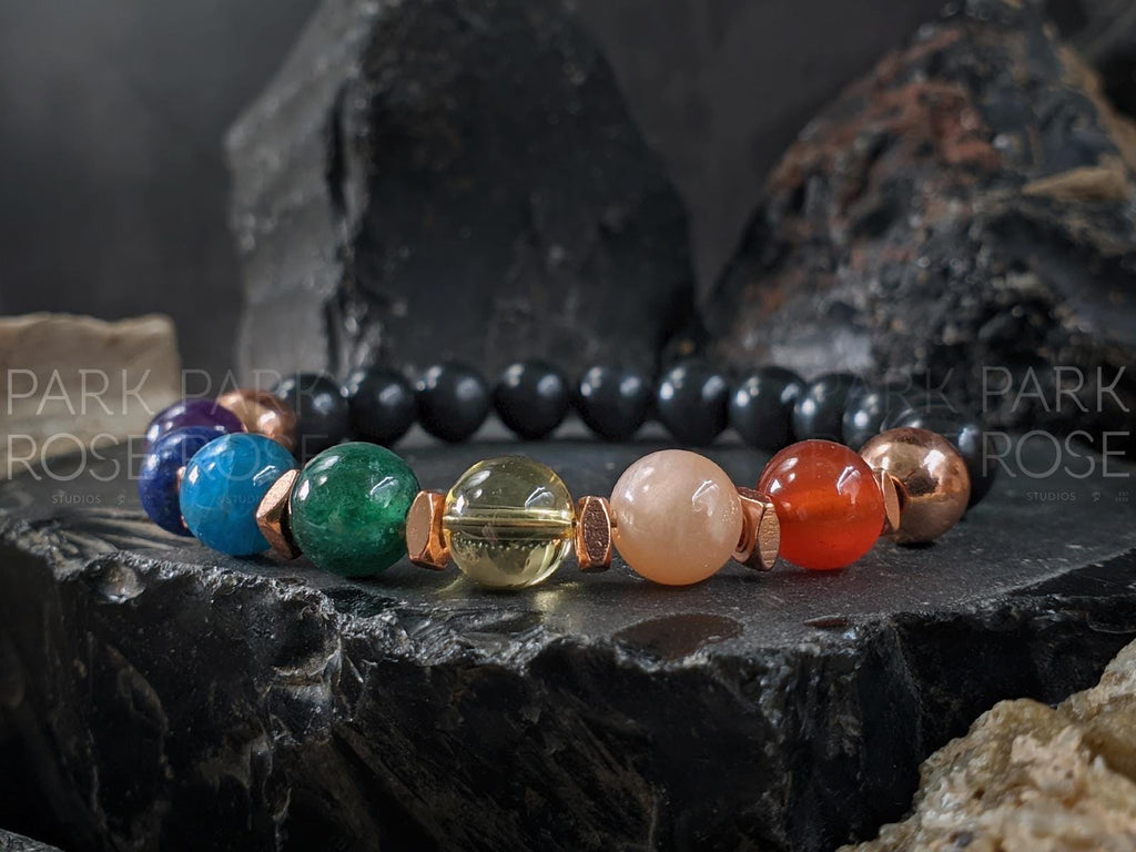 Shungite Chakra Bracelet: Copper & Gemstones