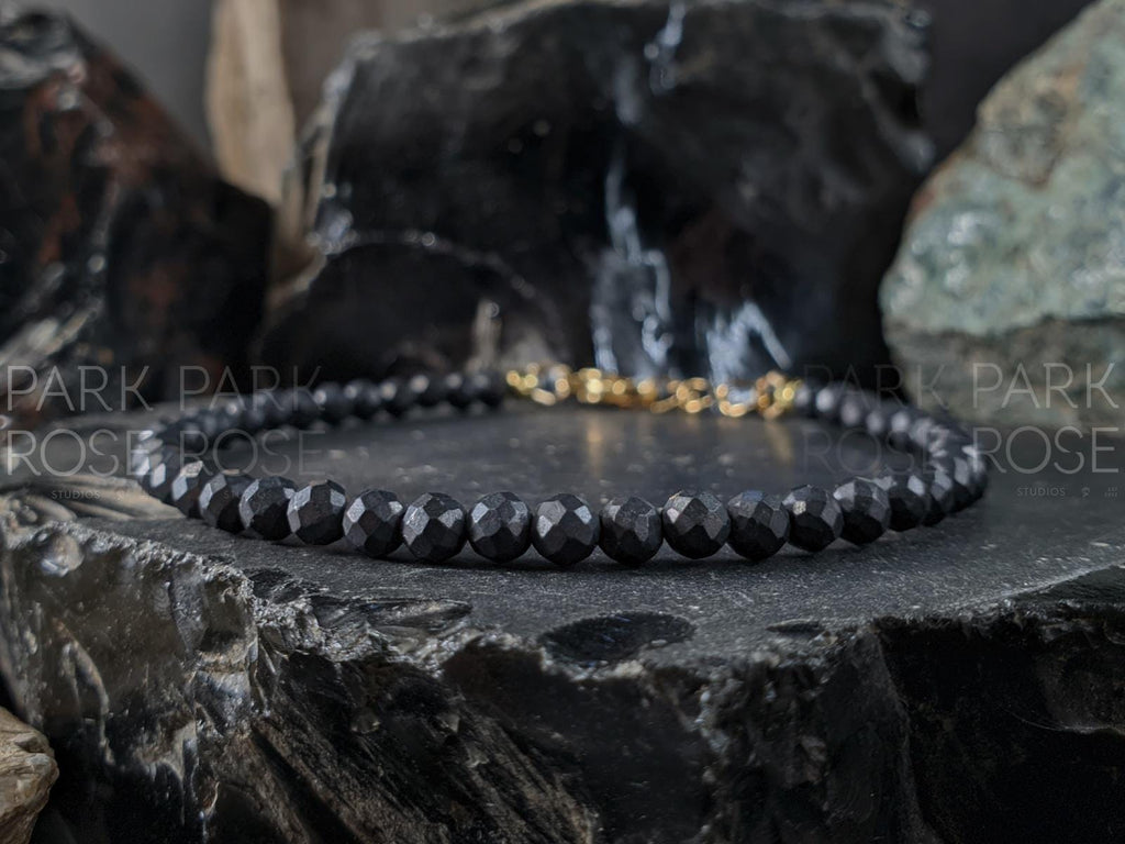 Dainty Faceted Shungite Bracelet / Anklet: 24K Gold Clasp (4mm)