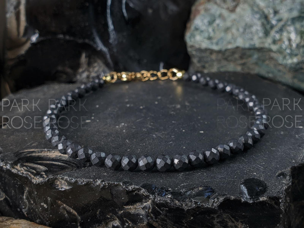 Dainty Faceted Shungite Bracelet / Anklet: 24K Gold Clasp (4mm)