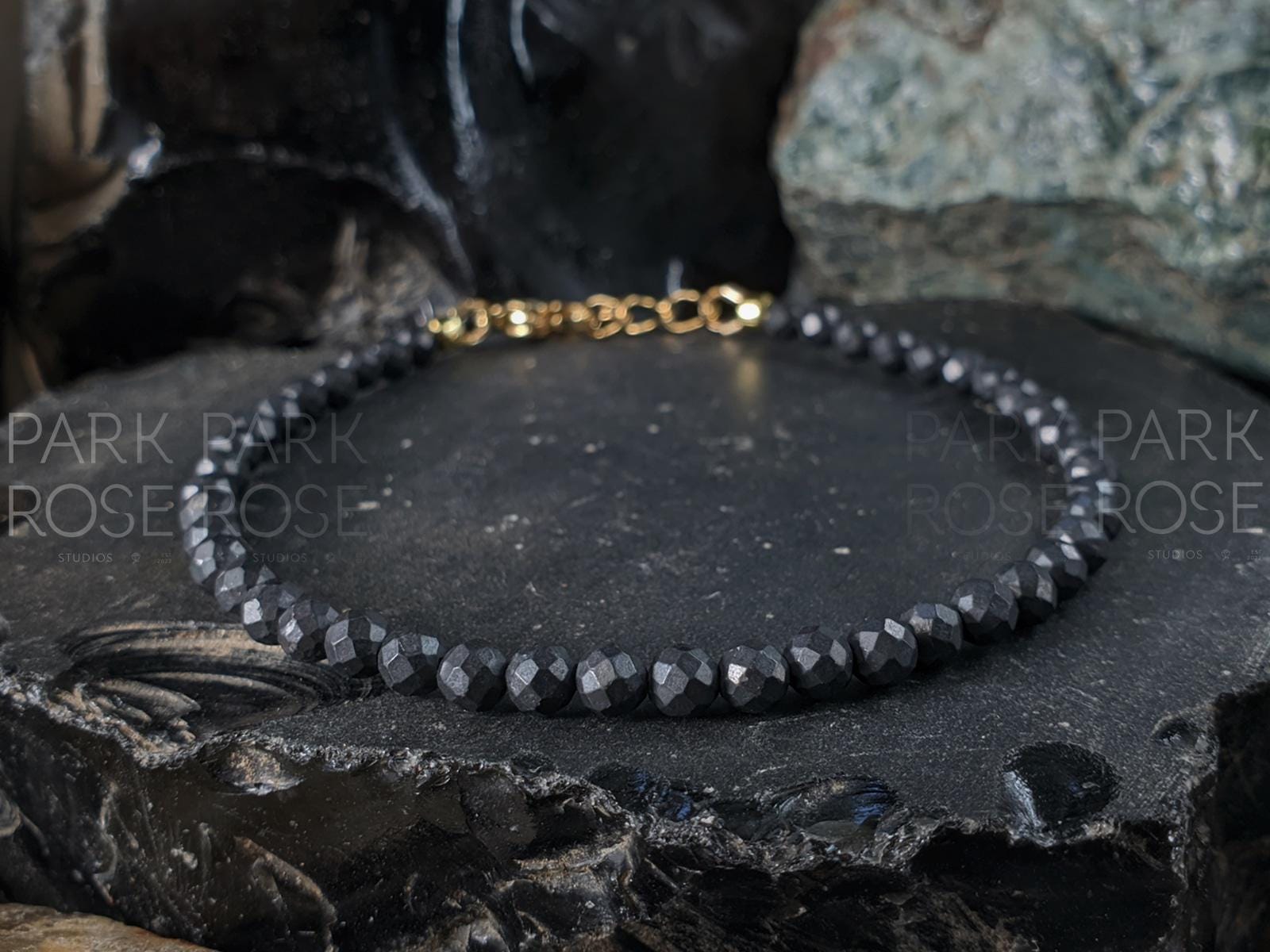 Dainty Faceted Shungite Bracelet / Anklet: 24K Gold Clasp (4mm)