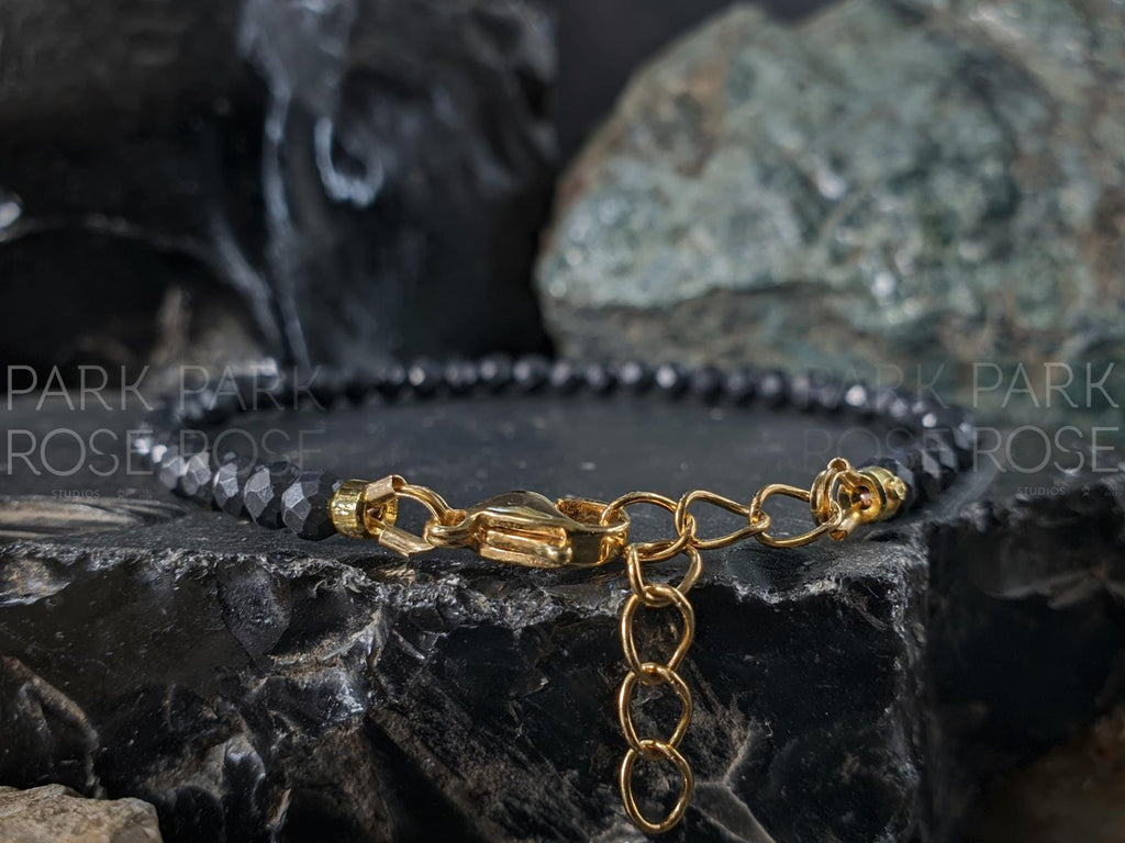 Dainty Faceted Shungite Bracelet / Anklet: 24K Gold Clasp (4mm)