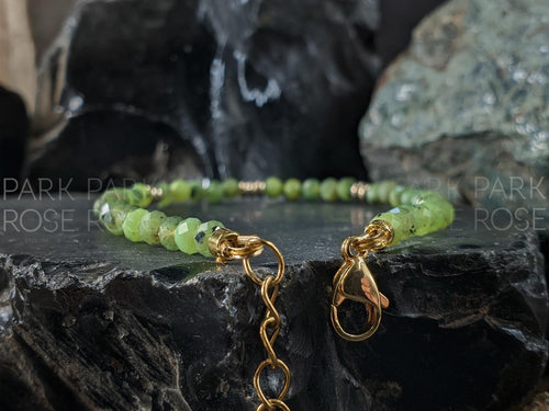 14K Gold Canadian Jade Bracelet: Dainty Faceted Nephrite Anklet