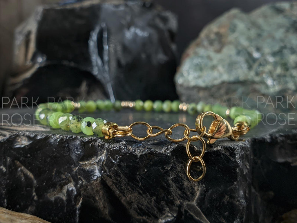 14K Gold Canadian Jade Bracelet: Dainty Faceted Nephrite Anklet
