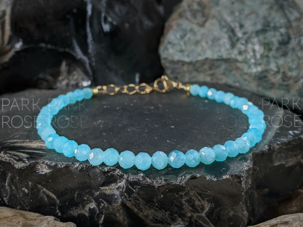 Dainty Faceted Amazonite Bracelet or Anklet (4mm)