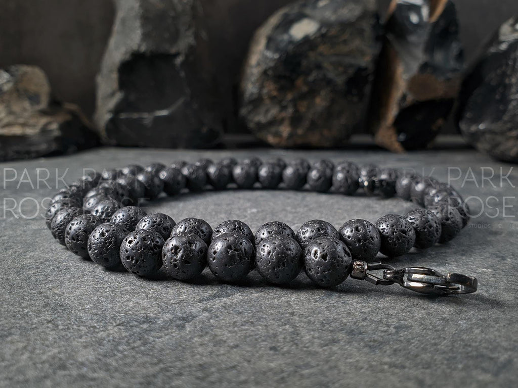 Black Lava Bead Necklace (6/8/10/12/14mm)