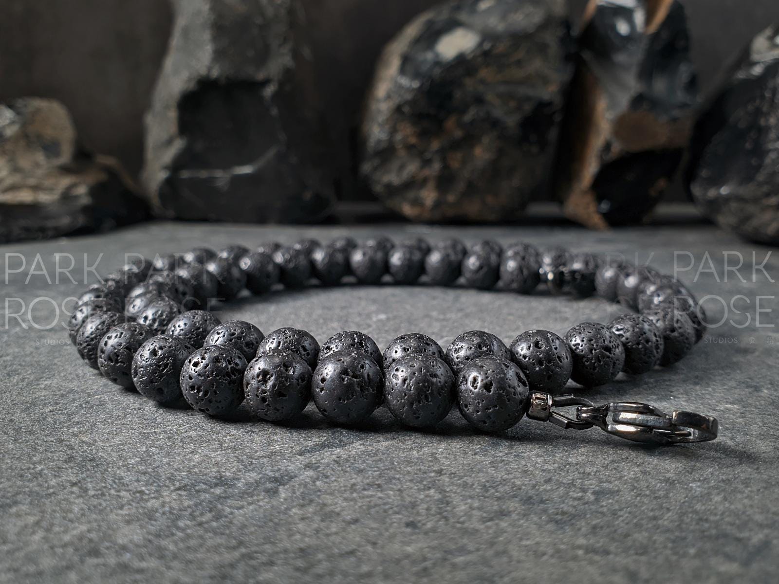 Black Lava Bead Necklace (6/8/10/12/14mm)