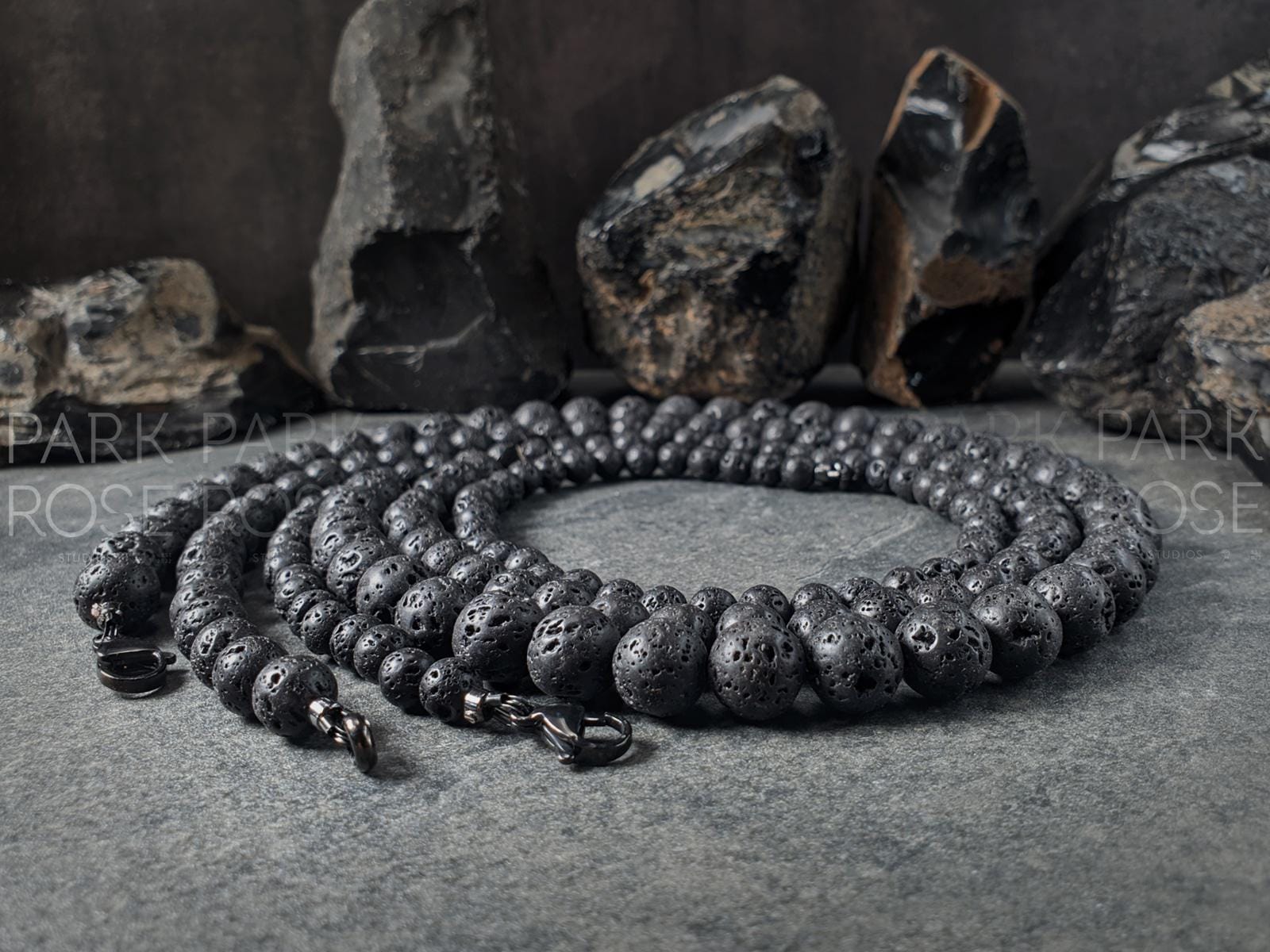 Black Lava Bead Necklace (6/8/10/12/14mm)