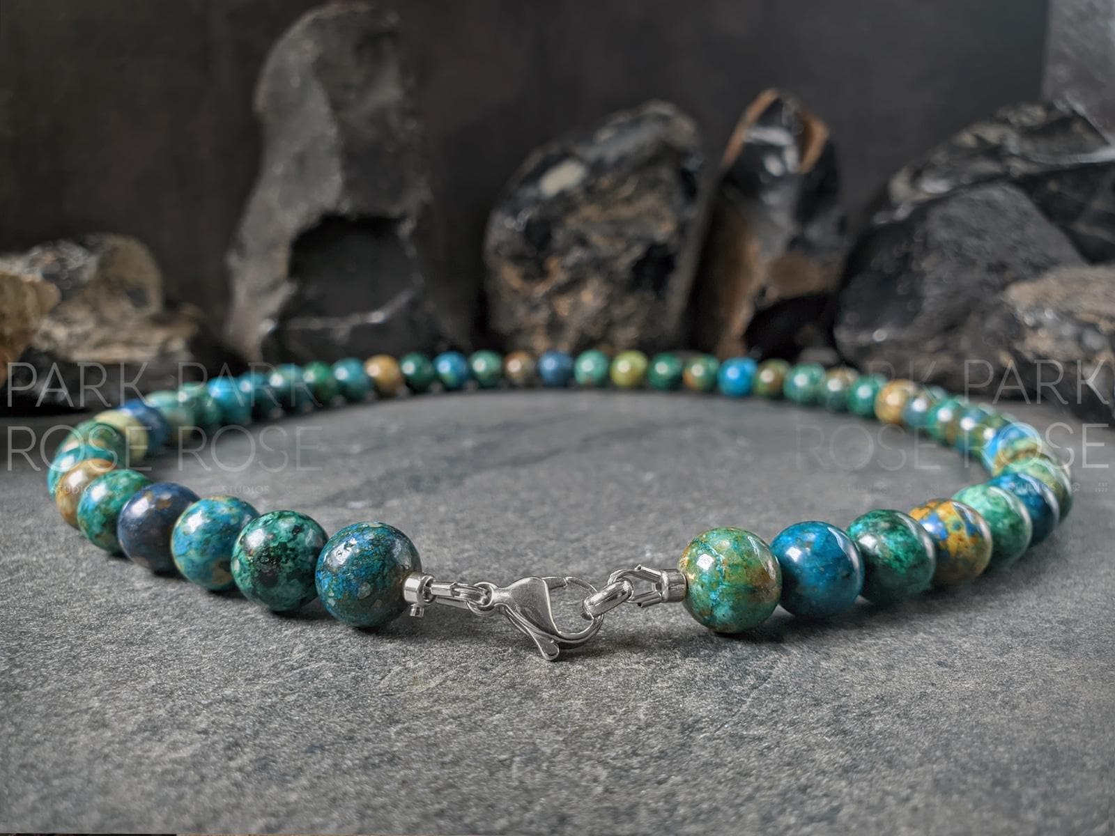 Phoenix Chrysocolla Lapis Lazuli Gemstone Necklace (10mm)