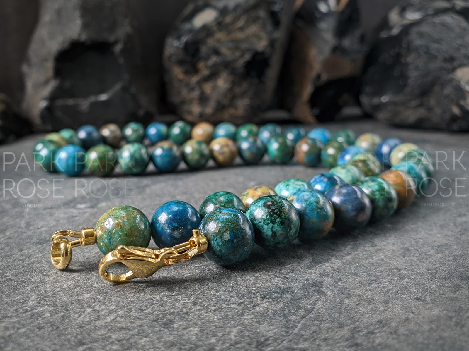 Phoenix Chrysocolla Lapis Lazuli Gemstone Necklace (10mm)