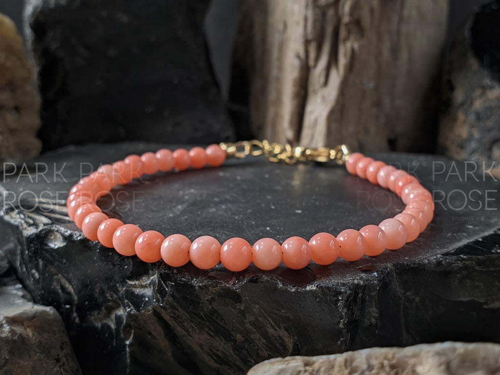 Dainty Pink Coral Bracelet: Silver Stainless Steel Clasp (4mm)