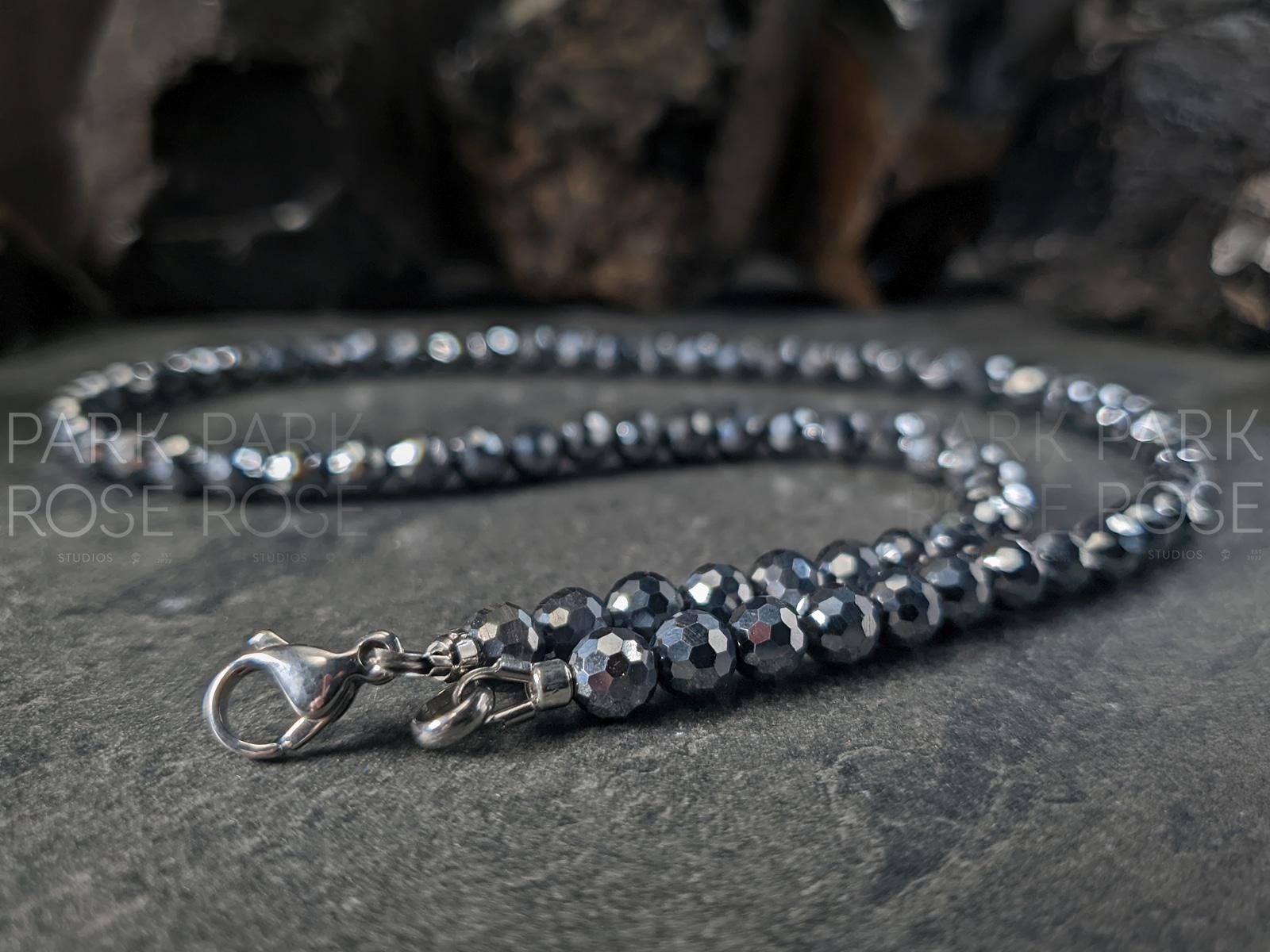 Faceted Terahertz Necklace: Hypoallergenic Stainless Steel Clasp (6mm)