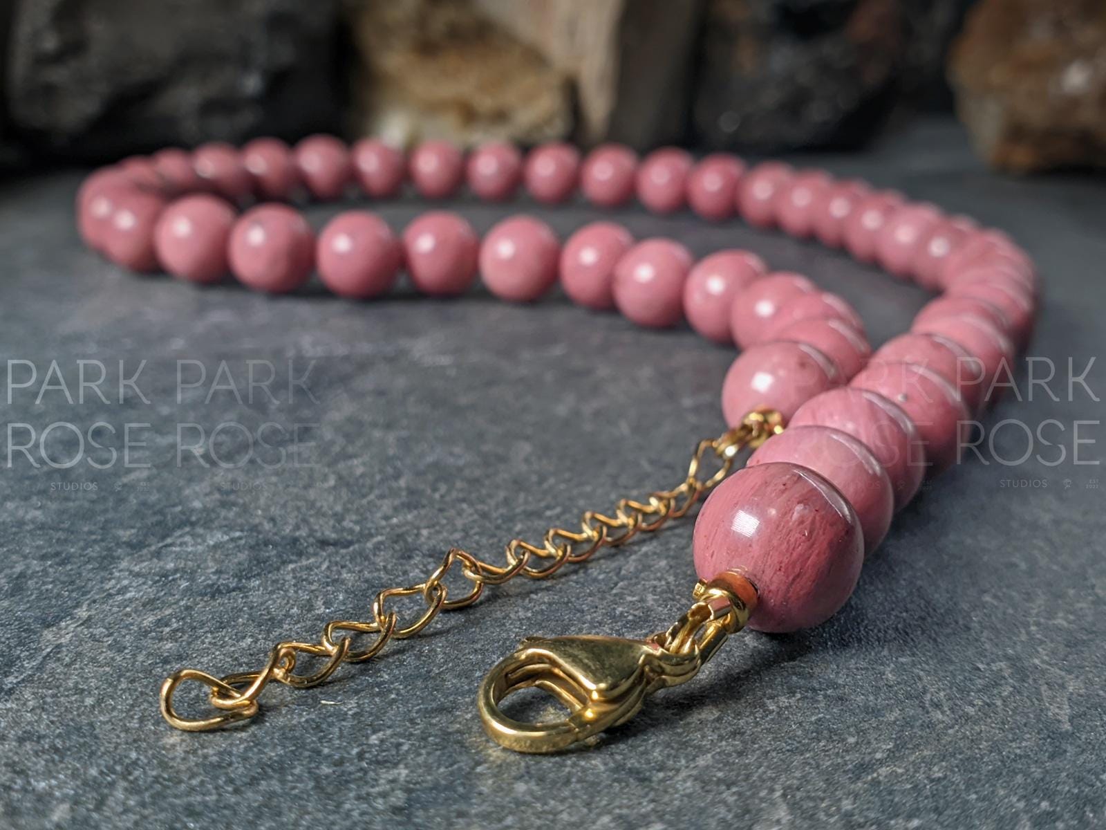 Chunky Brazillian Rhodonite Necklace: (10mm)