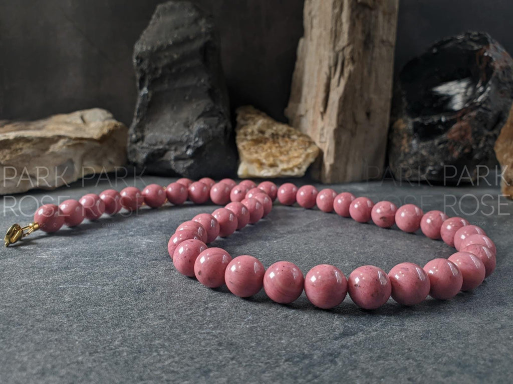 Chunky Brazillian Rhodonite Necklace: (10mm)
