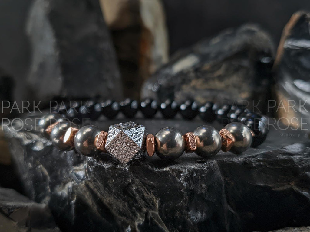 Certified Gibeon Meteorite, Titanium & Copper Gemstone Bracelet (8mm)