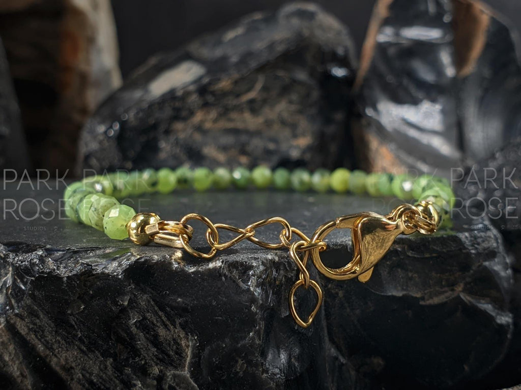 Dainty Faceted Nephrite Green Jade Bracelet