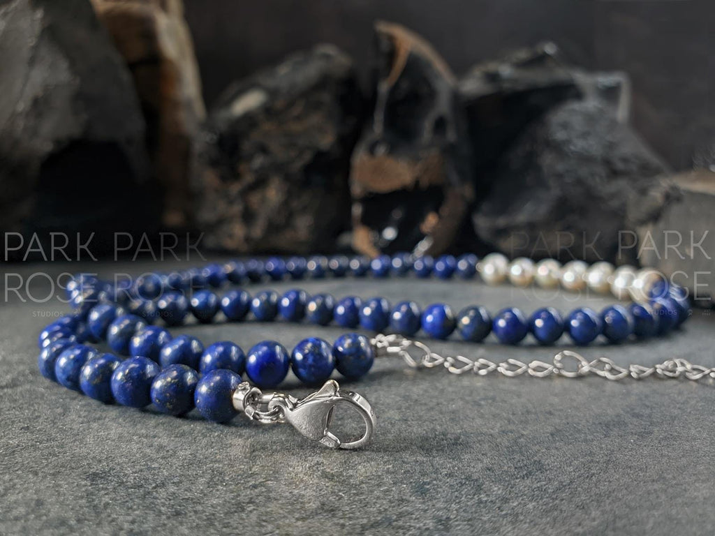 Lapis Lazuli & Baroque Pearl Necklace: 24K Gold Clasp