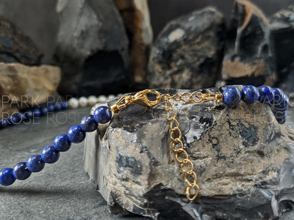 Lapis Lazuli & Baroque Pearl Necklace: 24K Gold Clasp