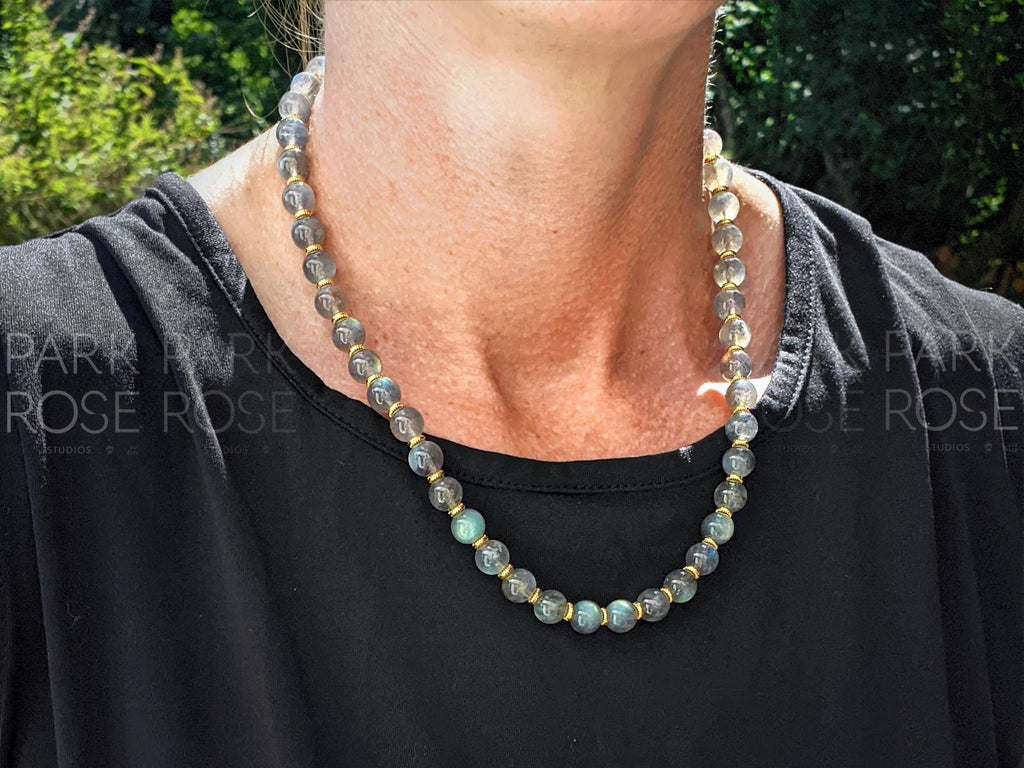 Madagascar Labradorite Necklace: 24K Gold/Silver Accents