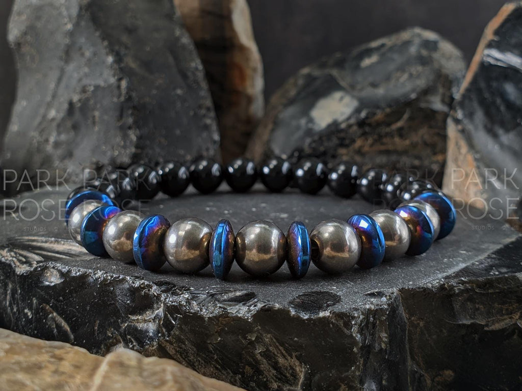 Titanium Bracelet: Black Tourmaline with Copper or Hematite Accents (8mm)