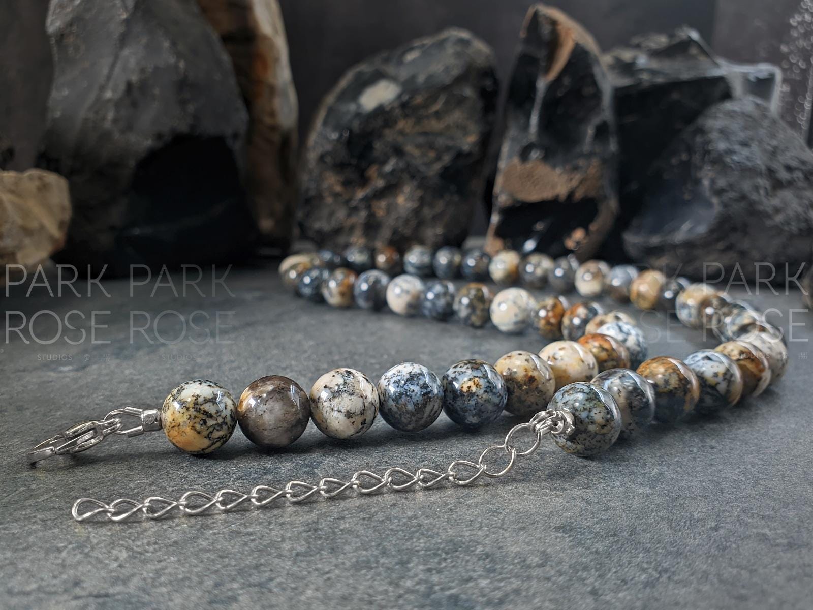 Chunky Black Opal Necklace: Gold or Silver Stainless Steel Clasp
