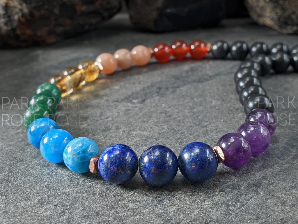7 Chakra Necklace: Copper, Shungite & Gemstone (10mm)