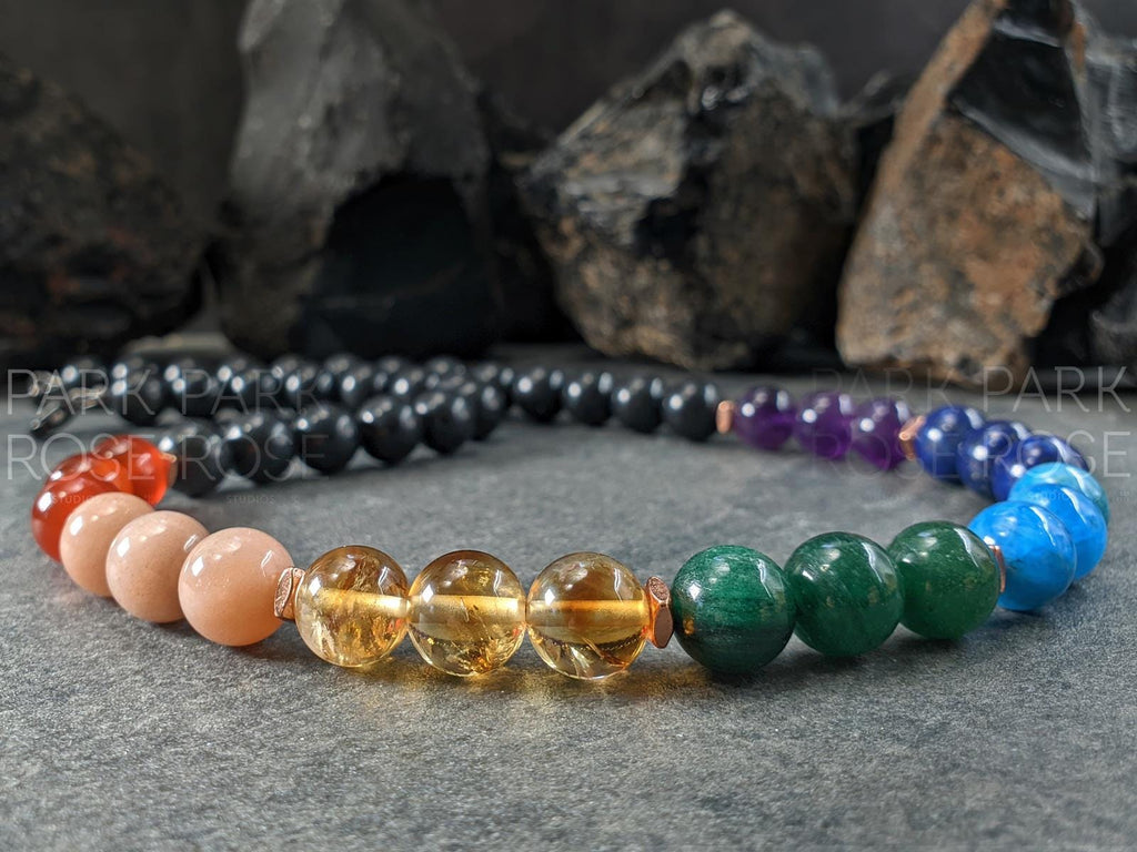 7 Chakra Necklace: Copper, Shungite & Gemstone (10mm)