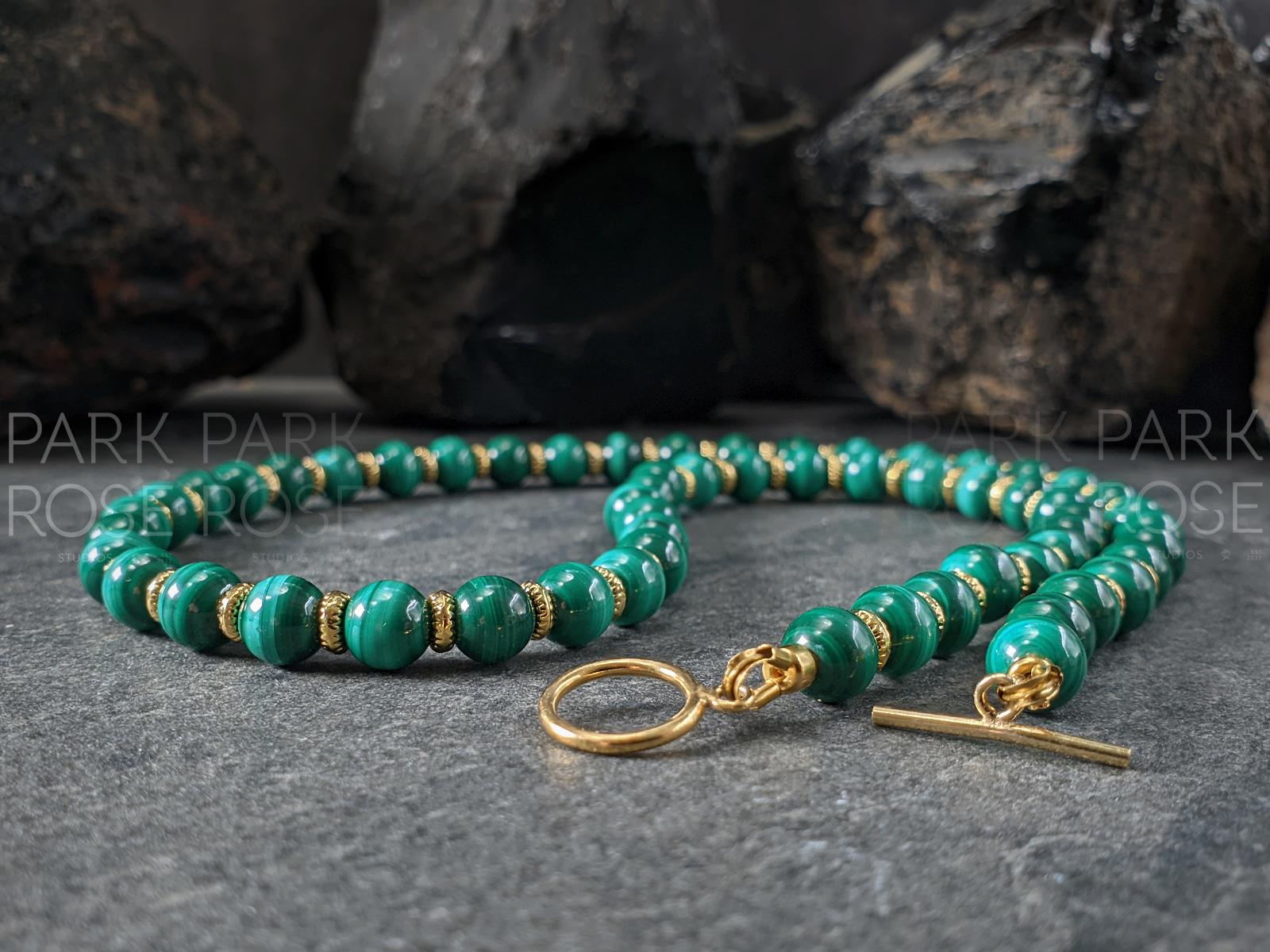Congo Malachite Gemstone Necklace: 14k Gold Filled Toggle Clasp Jewelry (6mm)