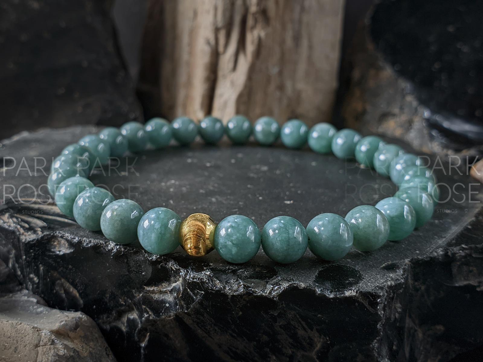 24K Gold Cat Eye AAAA Burma Jade Bead Bracelet (6mm)