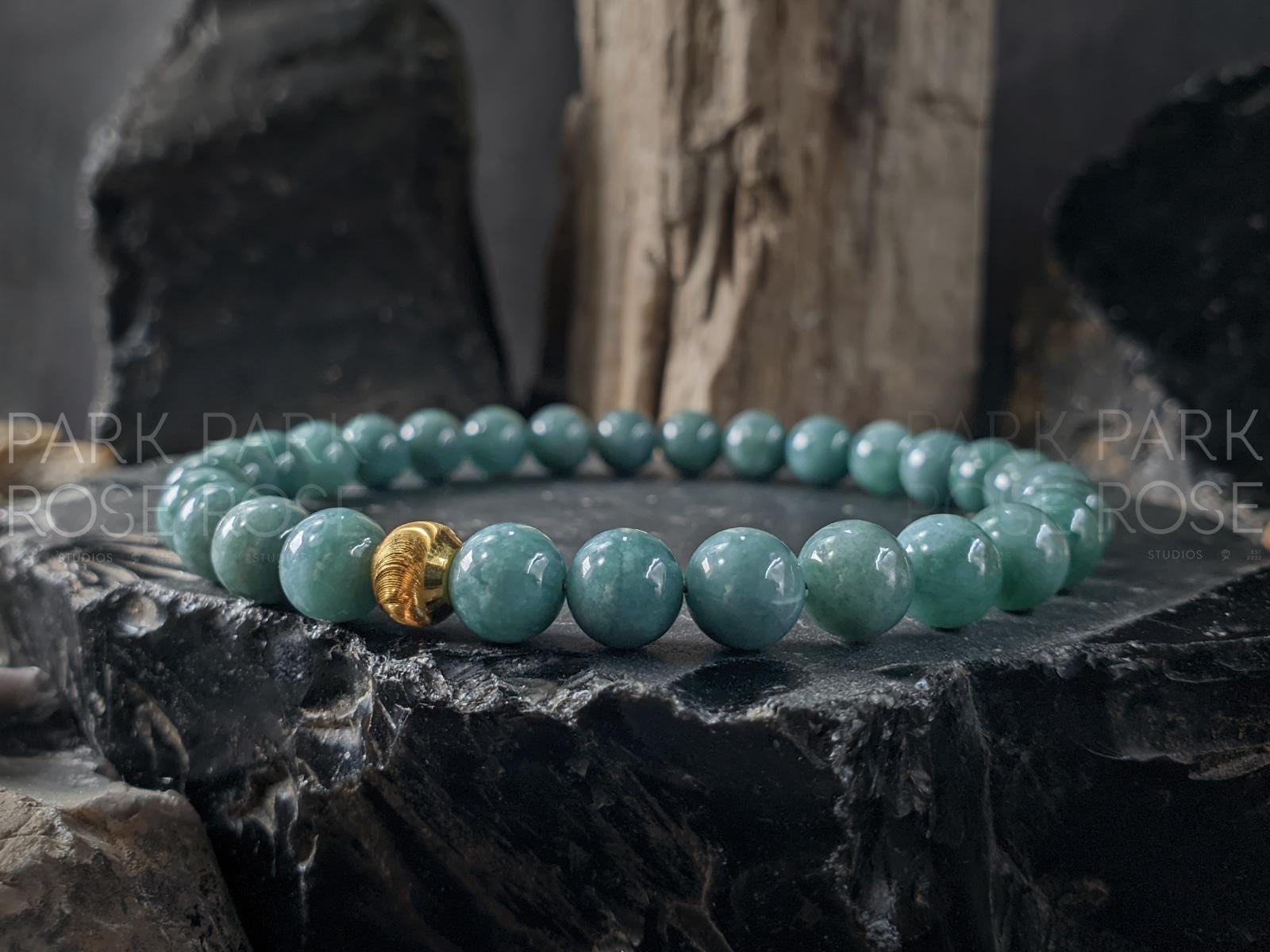 24K Gold Cat Eye AAAA Burma Jade Bead Bracelet (6mm)