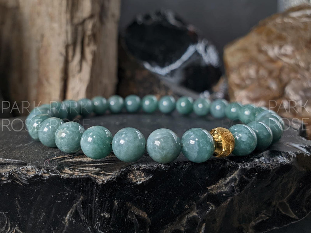 24K Gold Cat Eye AAAA Burma Jade Bead Bracelet (6mm)